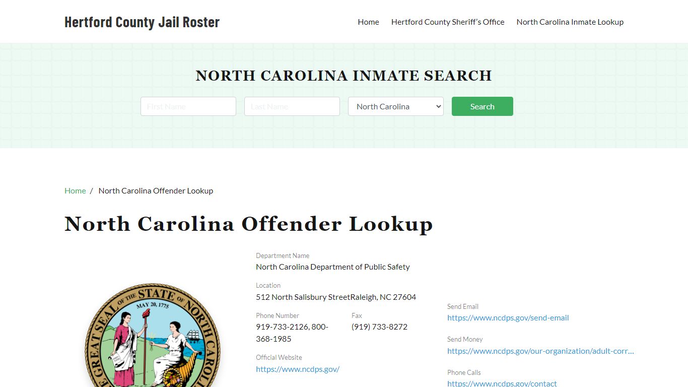 North Carolina Inmate Search, Jail Rosters - Hertford County Jail